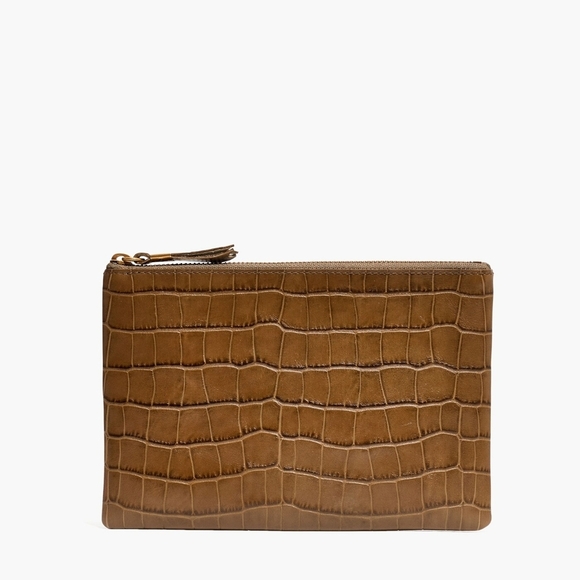 Madewell Brown Crocodile Style Embossed Clutch with Zip Closure Clutch Pouch - Picture 1 of 6